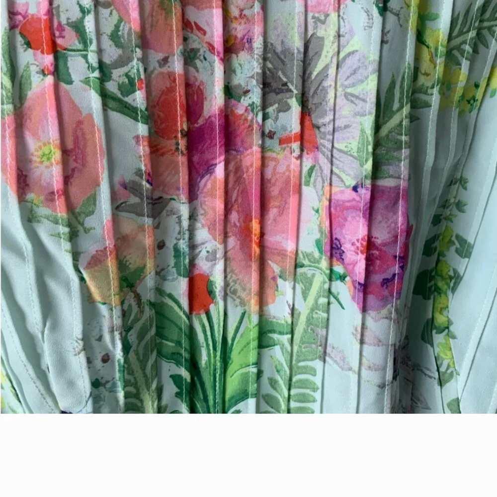 TED BAKER 💚 Floral Pleated Sleeveless Dress US s 6 - Picture 4 of 13